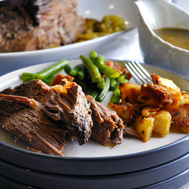 A plate of slow Cooker Beef Pot roast