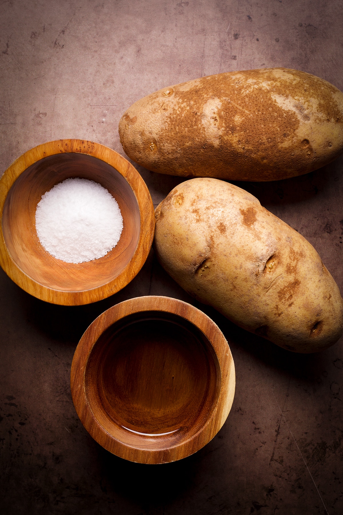 All the ingredients you need to make baked potatoes.