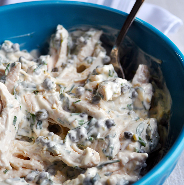 Chicken salad with tarragon and capers.