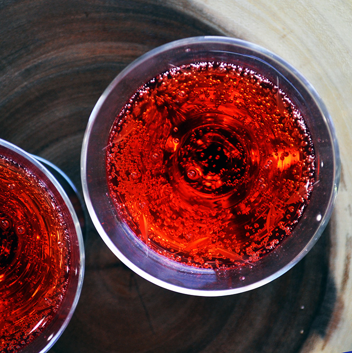 A glass of Sparkling Negroni Cocktail
