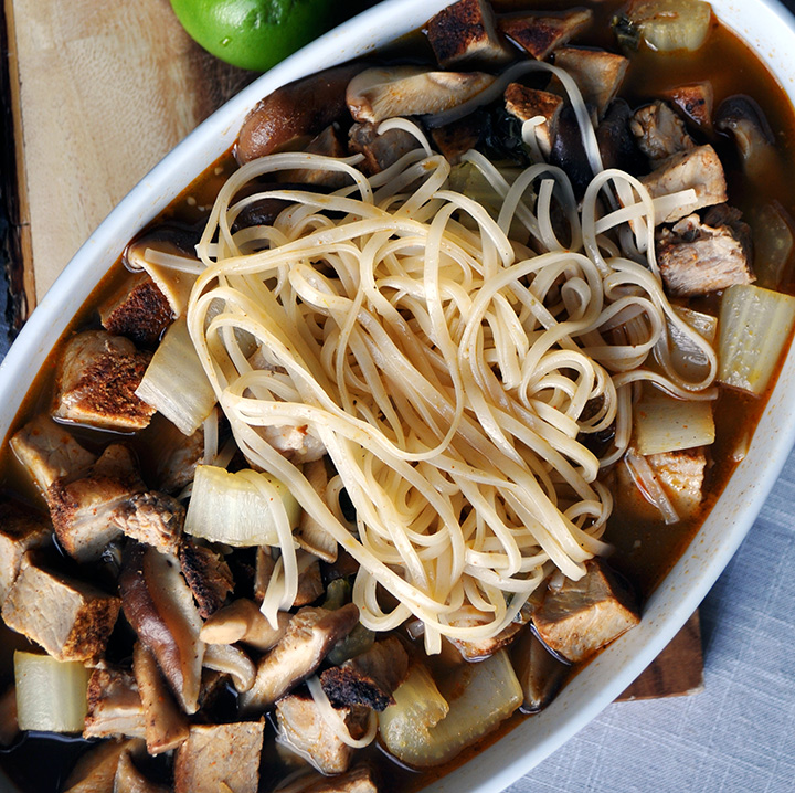A dish of Thai Pork and Noodle Soup