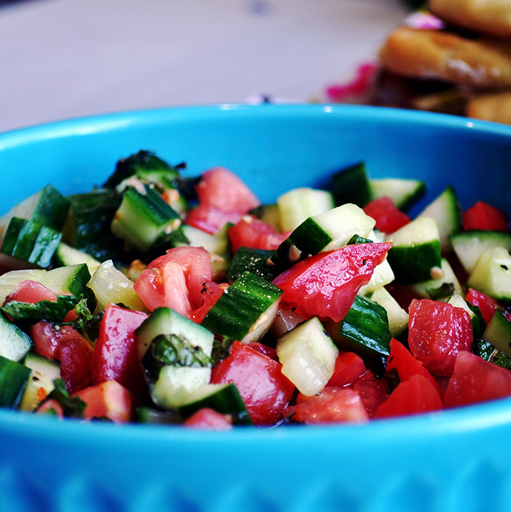 Cucumber tomato salad with mint.