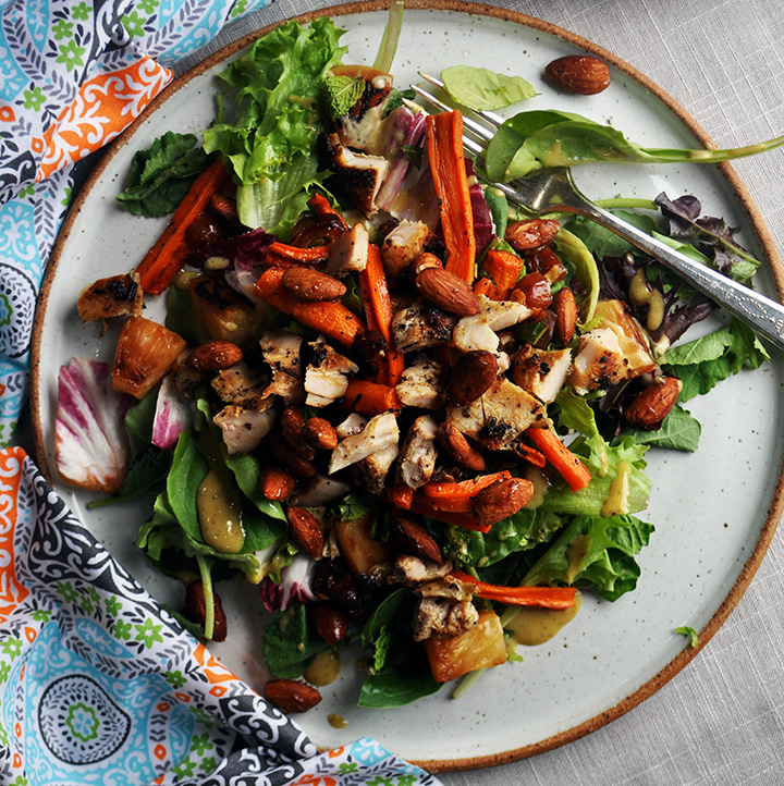 Lemon Rosemary Grilled Chicken Salad with Tahini Dressing