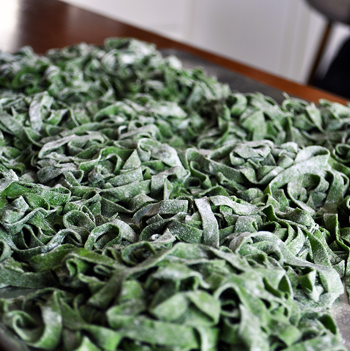 Homemade fresh spinach pasta