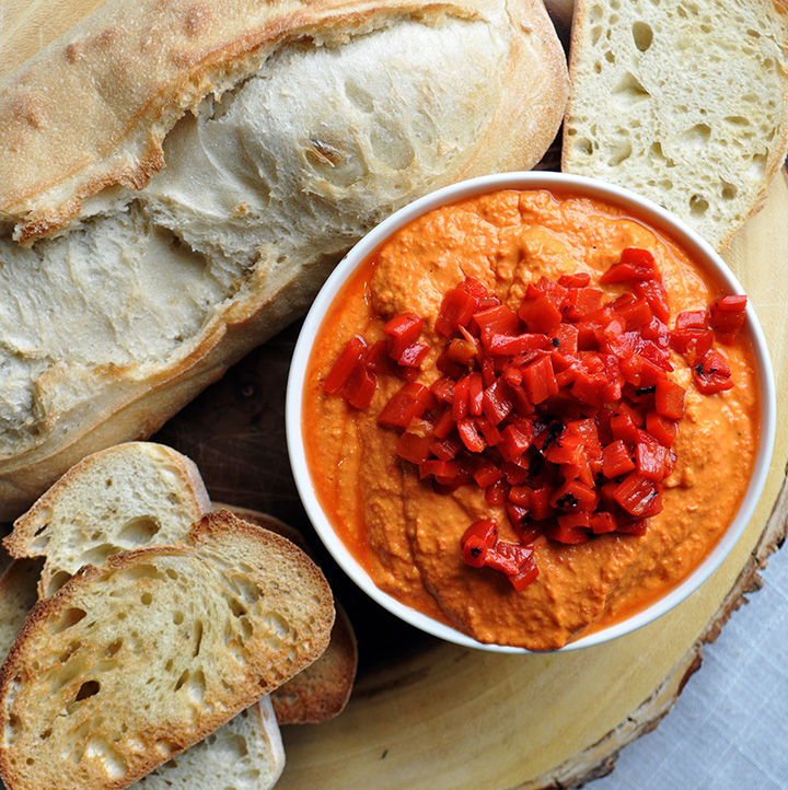 Roasted Red Pepper Hummus and bread
