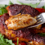 Taking a bite of Paprika Chicken with Marinated Peppers.