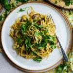 Vegetarian Spaghetti Carbonara with Portabella Mushrooms and Smoked Mozzarella