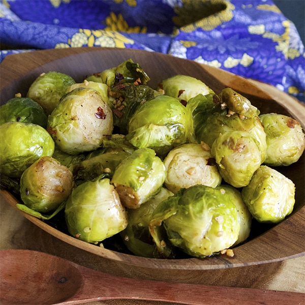 Roasted Brussel Sprouts with Red Pepper and Garlic