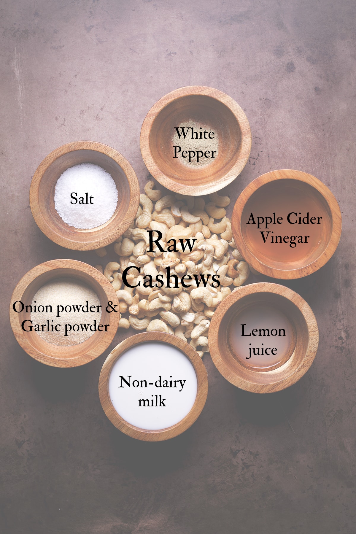 All the ingredients needed to make Vegan Sour Cream with Cashews.