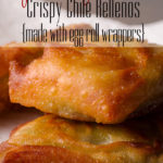 A plate of crispy chili rellenos made with wonton wrappers and filled with Green Chiles and cheese.
