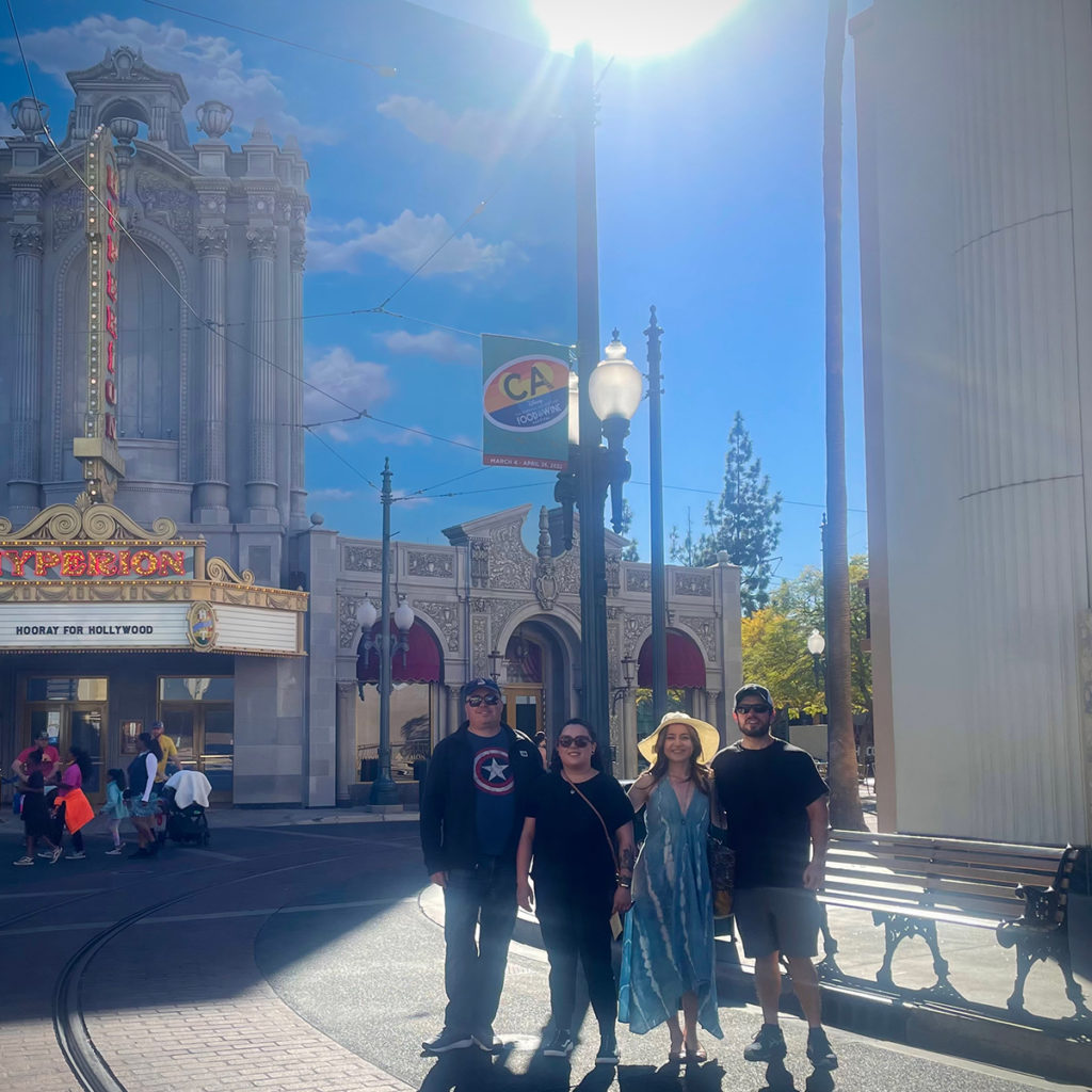 Steve, Kate, Anne, and Scott in California Adventure Park, Hollywood.