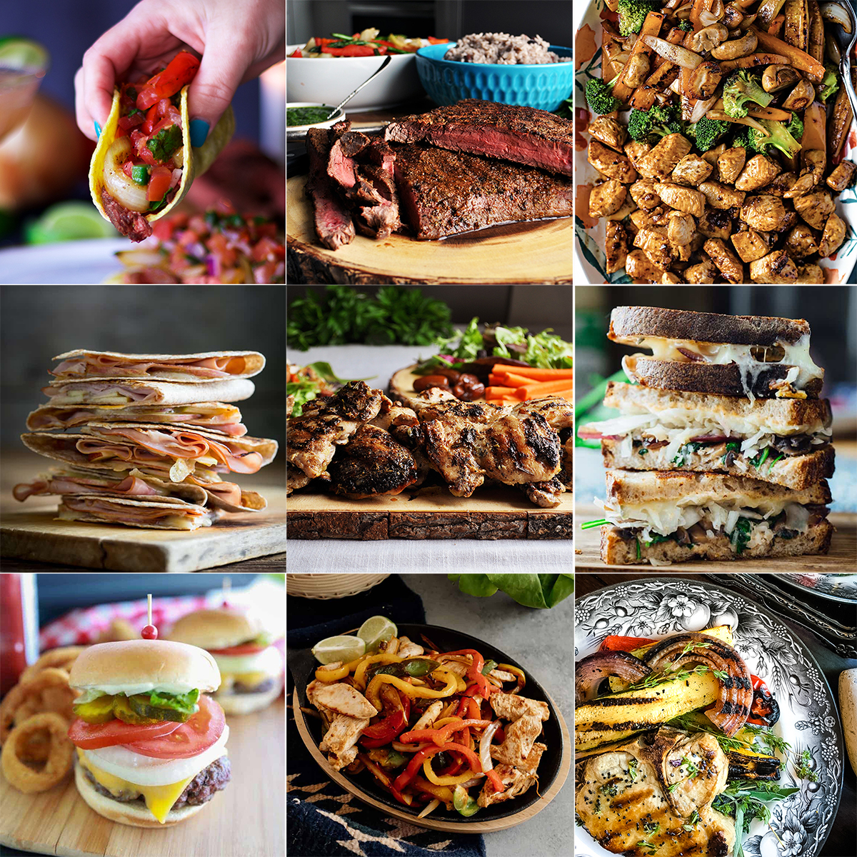 Nine photos of different recipes that use a Blackstone Griddle.