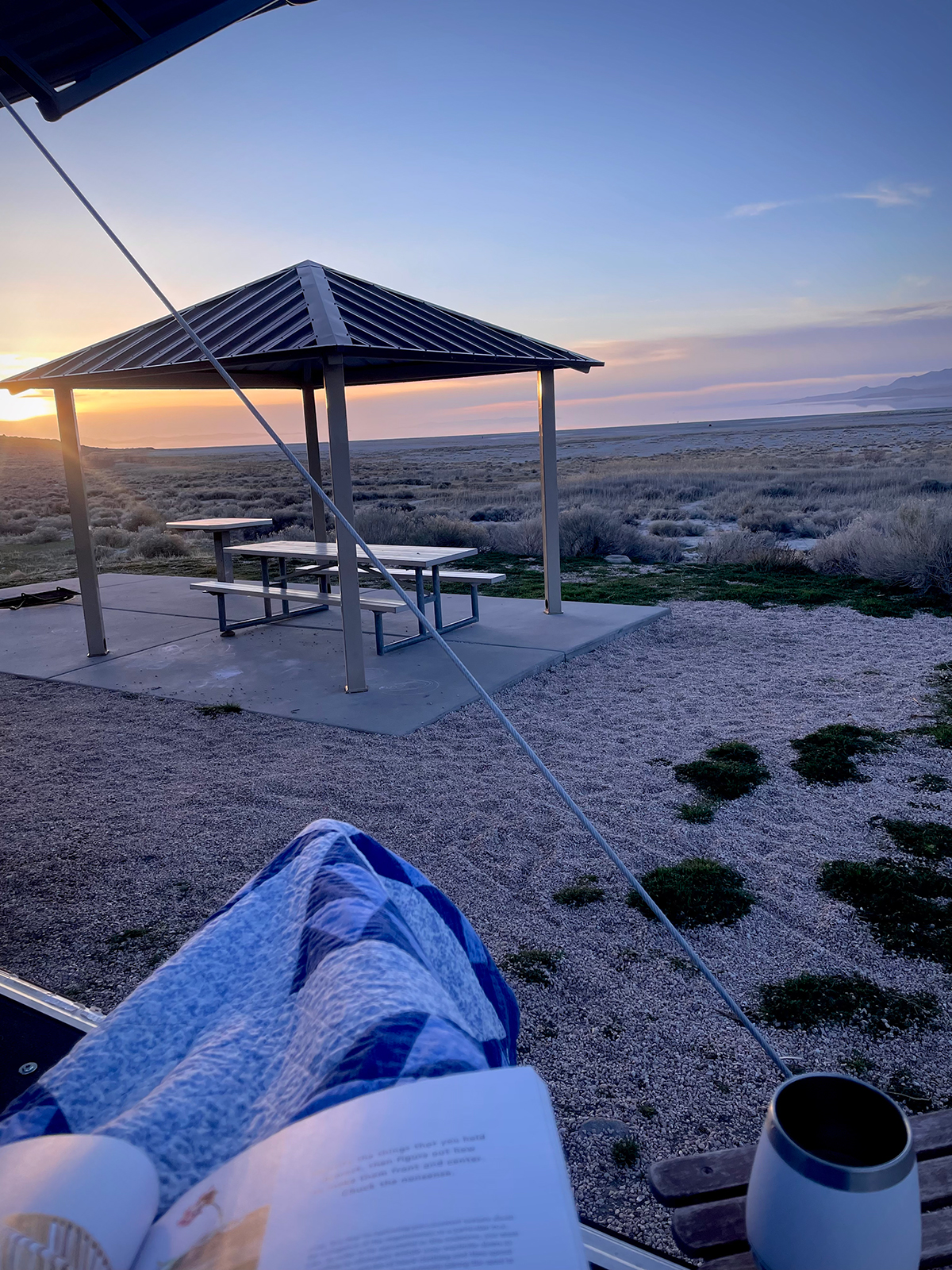 Watching the sunset from the back deck of our RV on Antelope Island.