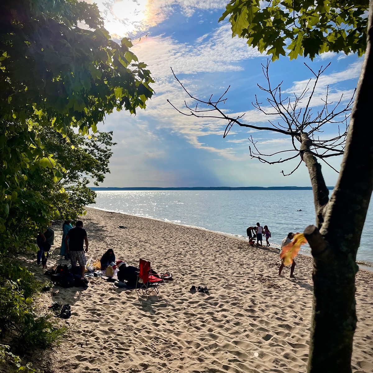 The beach at Old Mission Point lighthouse in Michigan.