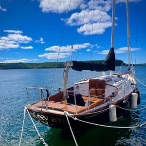 A sailboat anchored at Anderson Dock in Ephraim, Door County.