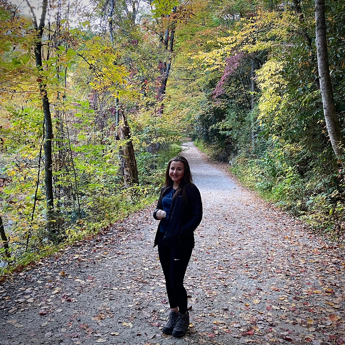 Our daughter Annie hiking Deep Creek Loop Train in Great Smoky Mountains National Park.