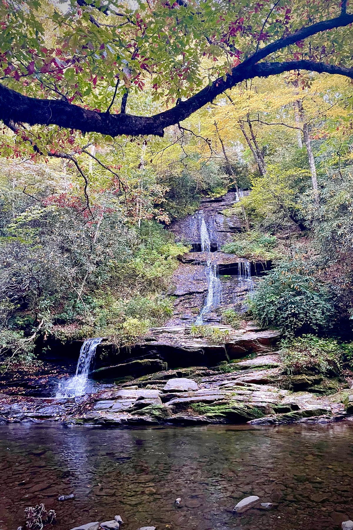 A waterfall in early October on the Deep Creek Loop Trail in Great Smokey Mountains National Park.