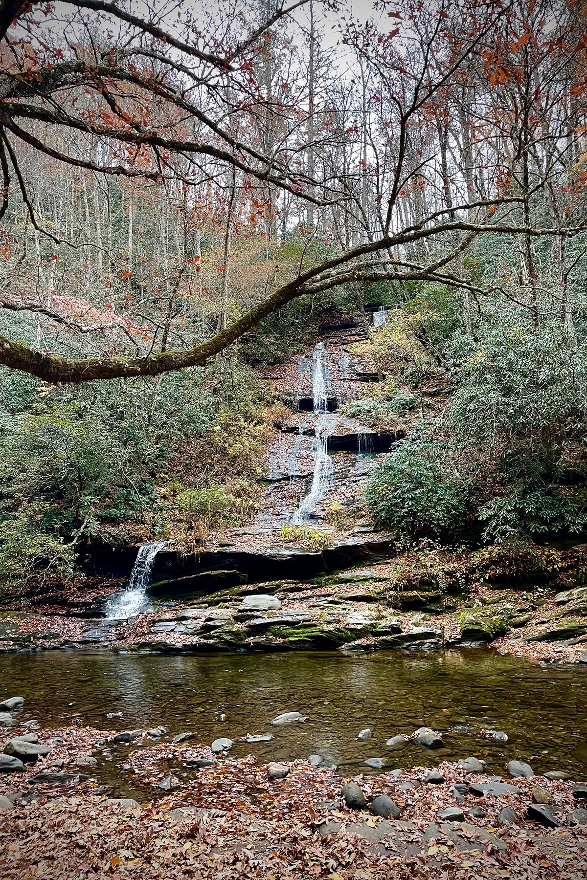 A waterfall in early November on the Deep Creek Loop Trail in Great Smokey Mountains National Park.
