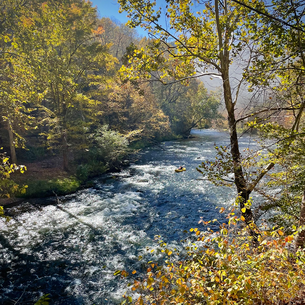 The Nantahala River as seen out the window of the Great Smokey Mountain Railroad.
