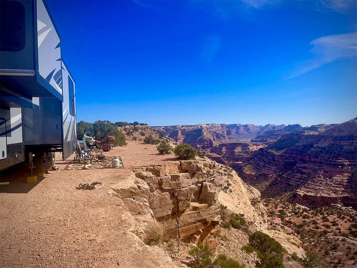 Our RV parked along the edge of the Little Grand Canyon in Utah.