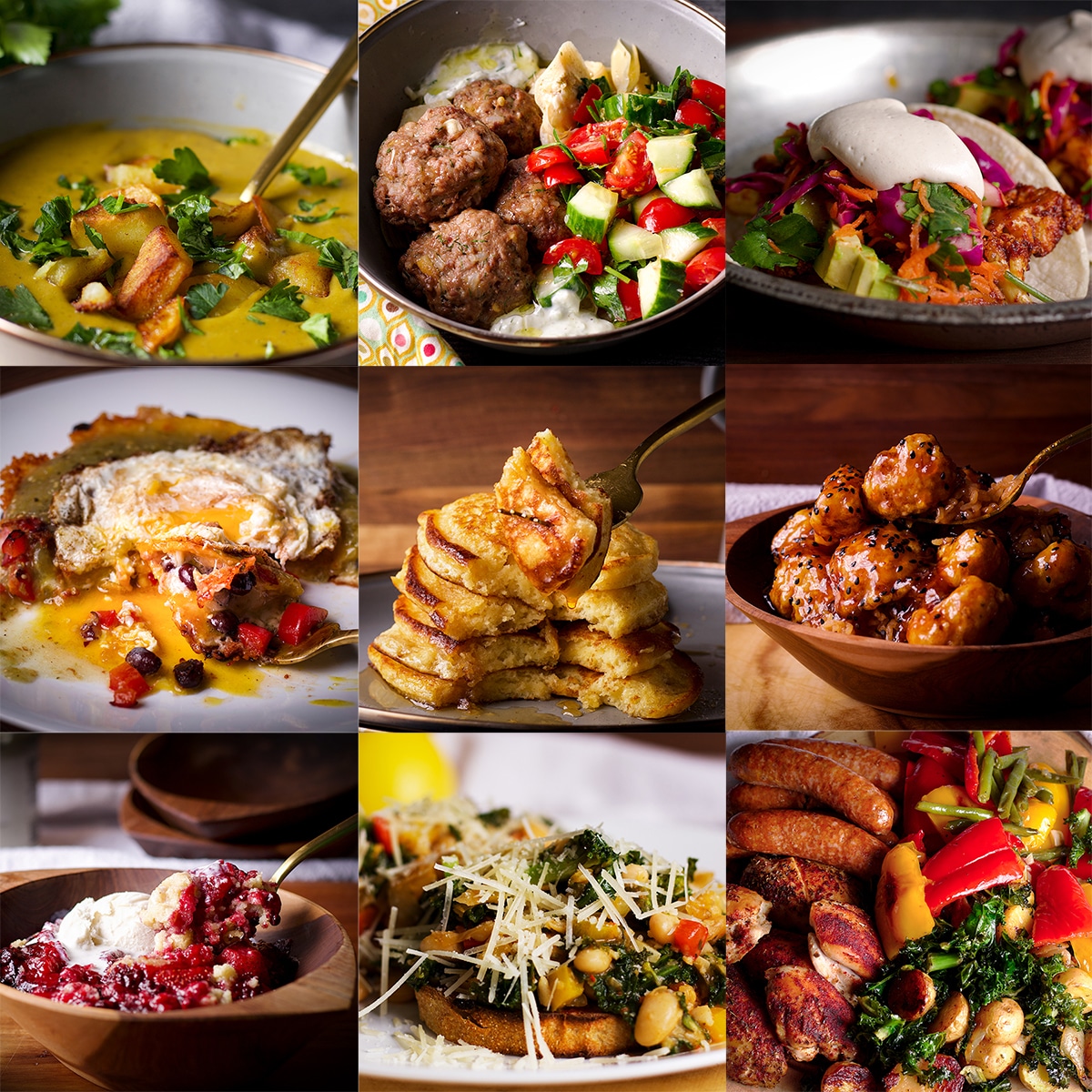 A collage of 9 recipes that we've been eating in January.