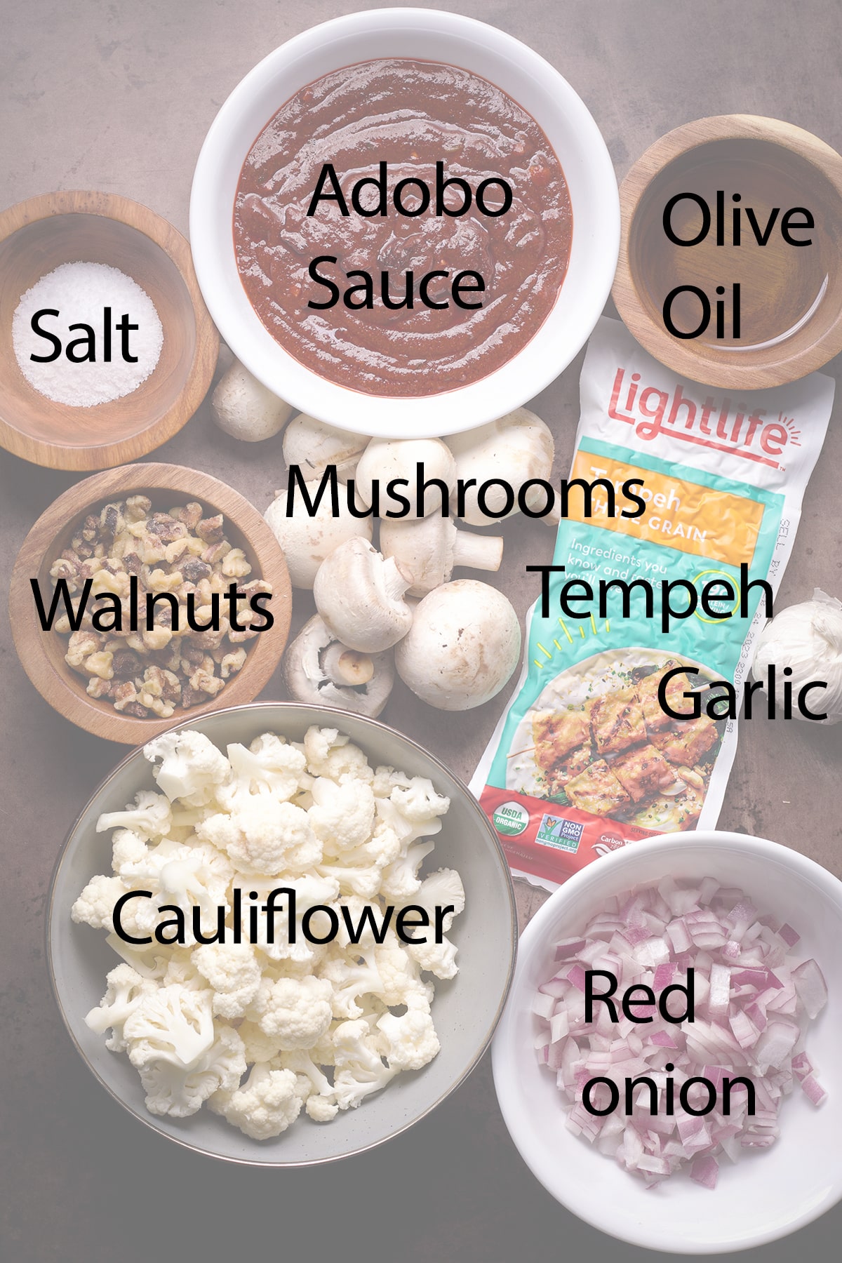 All the ingredients needed to make vegan taco meat.