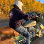 My husband Steve on our Motorcycle near Estes Park, Colorado in the fall.