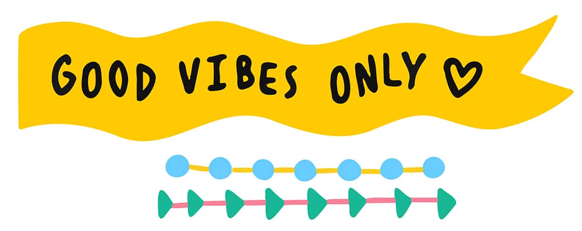 A hand drawn doodle that says "good vibes only".