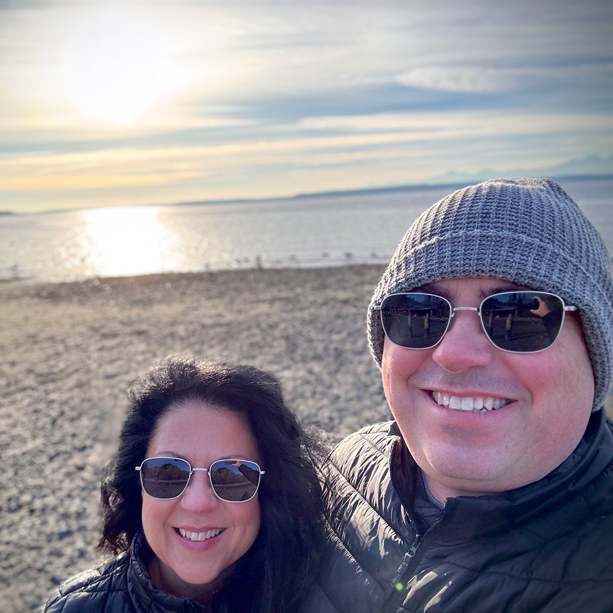 Steve and Rebecca on a beach near Seattle.
