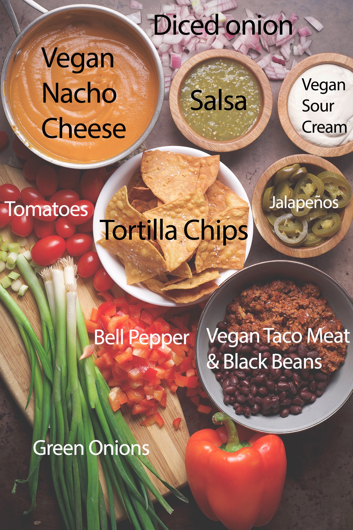 All the ingredients you need to make loaded vegan nachos.